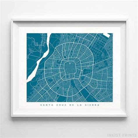 a framed blueprint map of santa cruz de la sierra in the shape of a circle