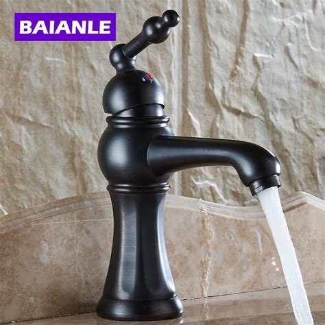 New Black Copper Bathroom Faucet Fashion Vintage Hot And Cold Faucet Wash Basin Mixer Sink