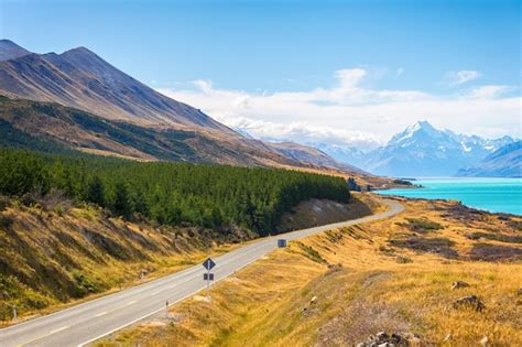 Premium Photo Mount Cook Viewpoint With The Lake Pukaki And The Road