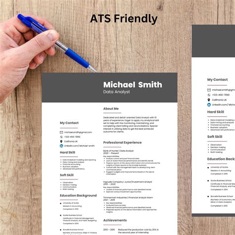 Editable ONE PAGER Professional Resume Template, ATS Friendly Resume ...