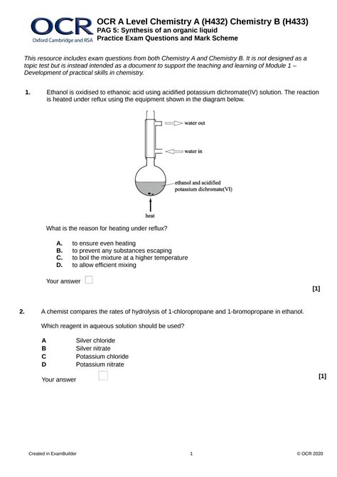 Solution Ocr A Level Chemistry A Chemistry B Pag 5 Synthesis Of An