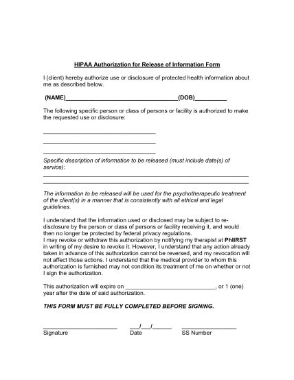 17 Hipaa Release Of Information Free To Edit Download And Print Cocodoc