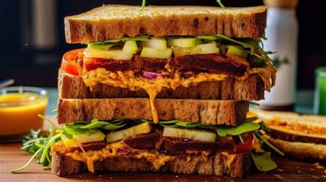 Premium Ai Image Savor A Vegan Sandwich With Generous Filling