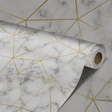 Papel De Parede Adesivo Marmorizado Branco Fio Gold 3m Parcelamento