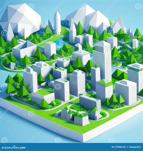 Low Poly City With Building And Trees Stock Illustration