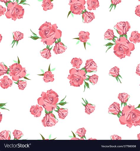 Seamless Pattern On White Background Rose Flowers Vector Image