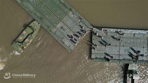 Pontoon Troops Build Floating Bridge In Support Exercise China Military