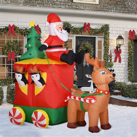 6 6FT Long Christmas Inflatables Santa Claus On Sleigh With Snowman And