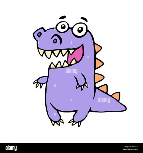 Cute Smiling Purple Dinosaur Happy Cartoon Character Stock Photo Alamy