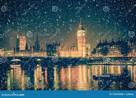 Winter Snow London Uk Scene Stock Photo Image Of Architecture Effect