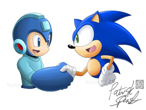 Megaman Sonic Shaking Hands Megaman And Sonic The Hedgehog Photo