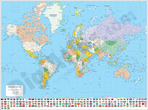 Mapamundi Politico Con Banderas De Paises