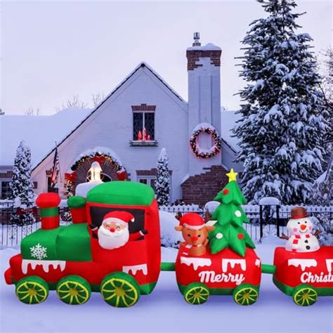 Ft Christmas Inflatables Train With Santa Claus Reindeer Snowman