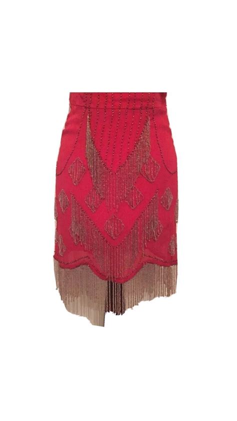 Kate Moss Topshop Beaded Red Strapless Flapper Dress Gem