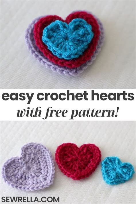 Easy Crochet Hearts 3 Sizes • Sewrella Easy Crochet Crochet Heart Crochet Heart Pattern