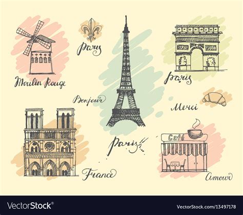 Paris sketches collection Royalty Free Vector Image