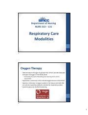 Respiratory Care Modalities Pdf Department Of Nursing NURS 313 131