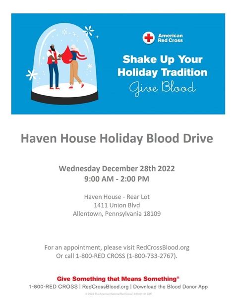 Haven House Holiday Blood Drive, Haven House, Allentown, 28 December to ...