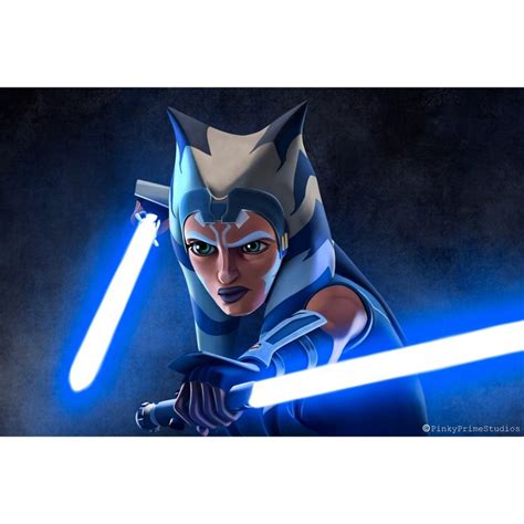 Star Wars The Clone Wars Ahsoka Tano Blue Lightsabers Giclee Print