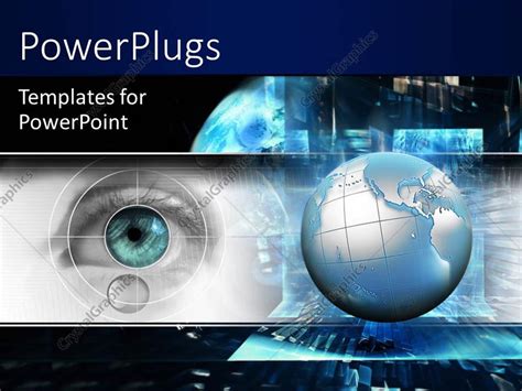 PowerPoint Template: technology theme with 3D globe and eye scanning ...