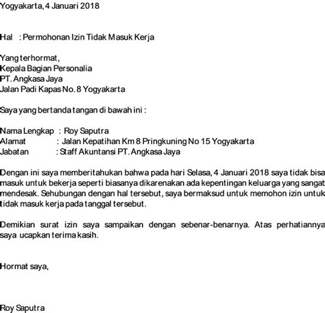 Detail Surat Izin Libur Kerja Koleksi Nomer