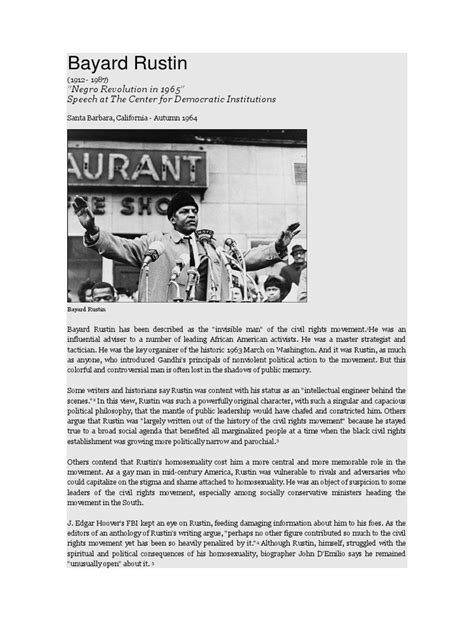 Bayard Rustin: "Negro Revolution in 1965" Speech at The Center For ...