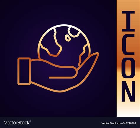 Gold Line Human Hand Holding Earth Globe Icon Vector Image