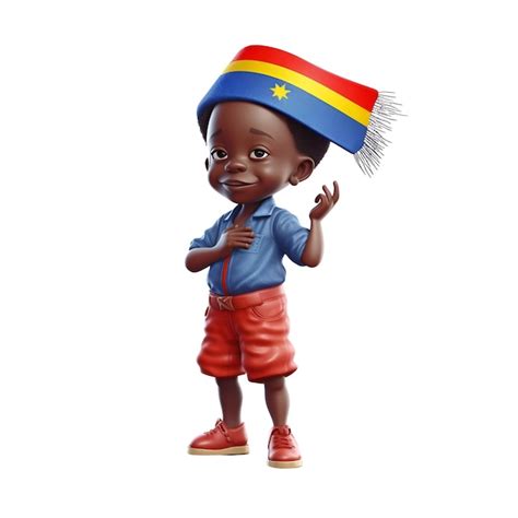 Representación 3d de un niño afroamericano con una bandera del congo