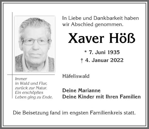 Traueranzeigen von Xaver Höß Allgäuer Zeitung