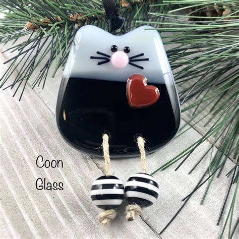 Black And White Cat Ornament Kitty Ornament Fused Glass Tree Decoration Christmas Ornament