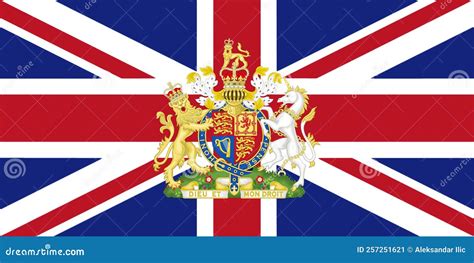 United Kingdom Flag With Royal Coat Of Arms 3D Illustration Stock