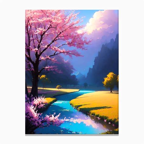 River, River Landscape, River Landscape, River Painting, River Painting Canvas Print by ...