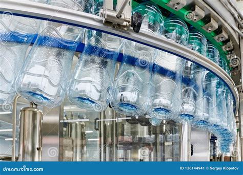 Modern Automated Production Line For Water Or Beverages Stock Image