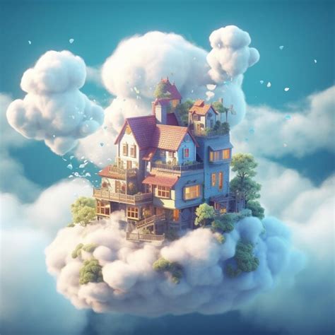 Premium Photo Stylized Flying House