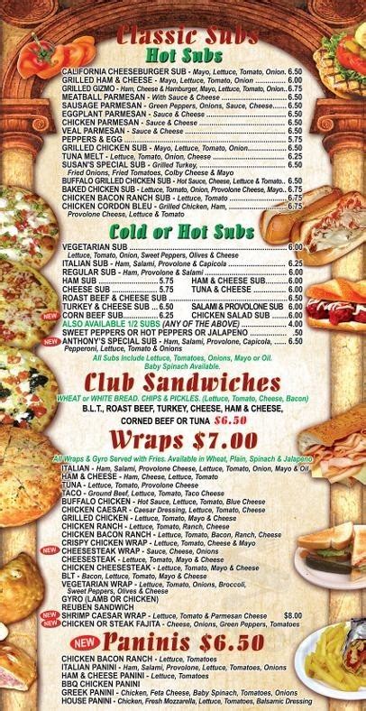 Anthonys Pizza Menus In Frackville Pennsylvania United States