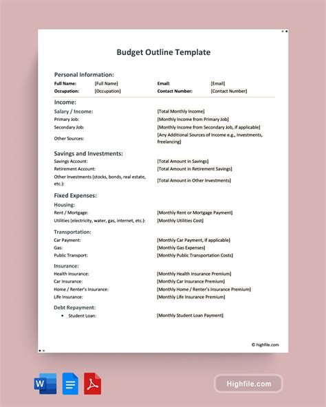 Budget Outline Template - Word | PDF | Google Docs - Highfile