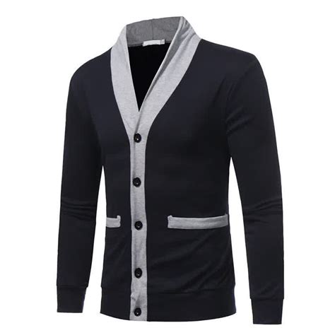 Autumn Mens Casual Sweater Coat Men Casual Patchwork Slim Fit V Neck Knitted Sweater Sweatercoat