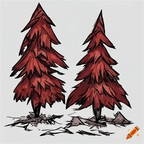 Magpie In Dark Red Fir Trees From Dont Starve Game On Craiyon