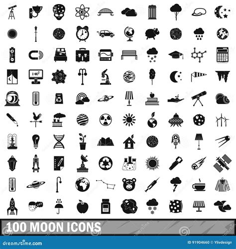 100 Iconos Fijados Estilo Simple De La Luna Ilustración Del Vector