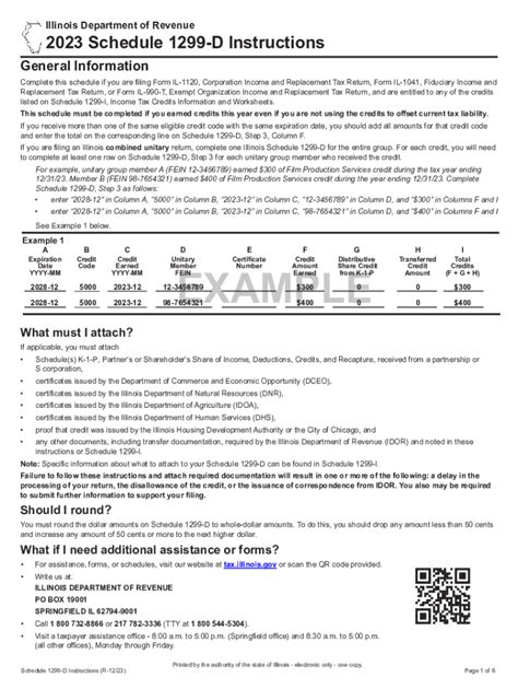 2023 Form IL DoR Schedule 1299 D Instructions Fill Online Printable