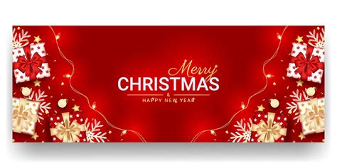 Merry Christmas and happy new year banner with realistic red decoration ...