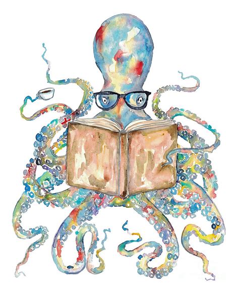 Octopus Reading Book Watercolor Painting By Maryna Salagub Pixels