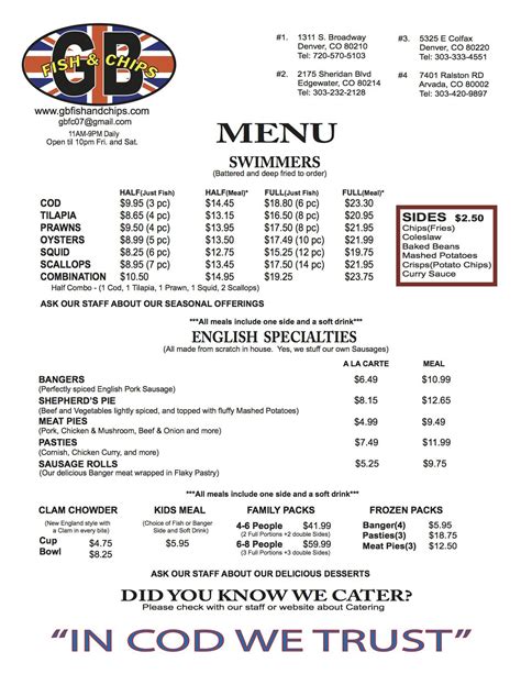 Menu Lists - GB Fish and Chips