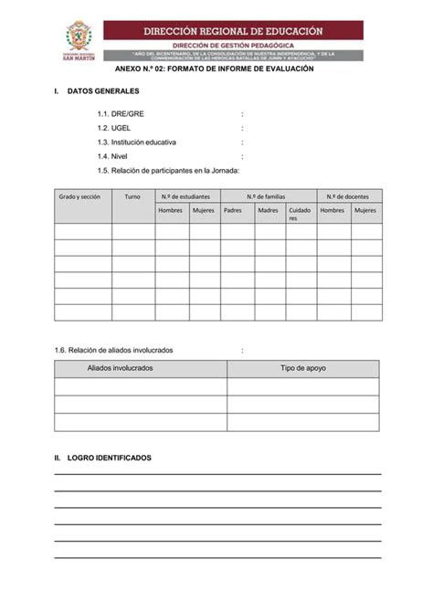 ANEXO N 02 FORMATO DE INFORME DE EVALUACION Docx Descarga Gratuita