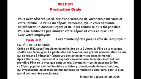 DELF B1 Production Orale Task 1 Jeu De Role And Task 2 Monologue La