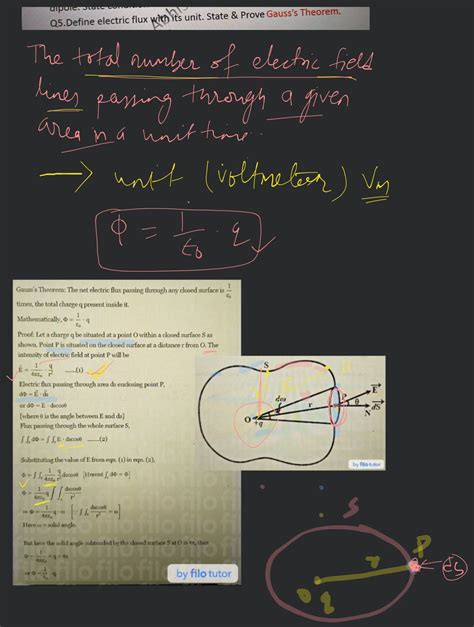 Q Define Electric Flux With Its Unit State Prove Gauss S Theorem