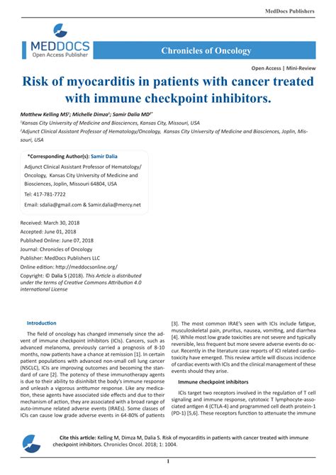 Pdf Risk Of Myocarditis In Patients With Cancer Treated With Immune