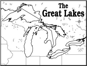 Clip Art: Great Lakes Map 1 B&W Blank | Abcteach