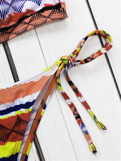 Geometric Print Side Tie Halter Bikini Set SheIn Sheinside