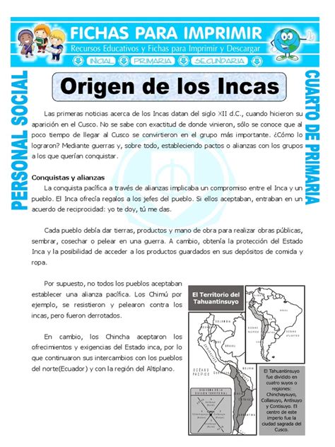 Ficha Origen De Los Incas Para Cuarto De Primaria Imperio Inca Andes